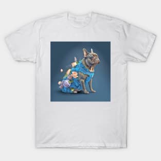 French Bulldog in Blue Dress T-Shirt